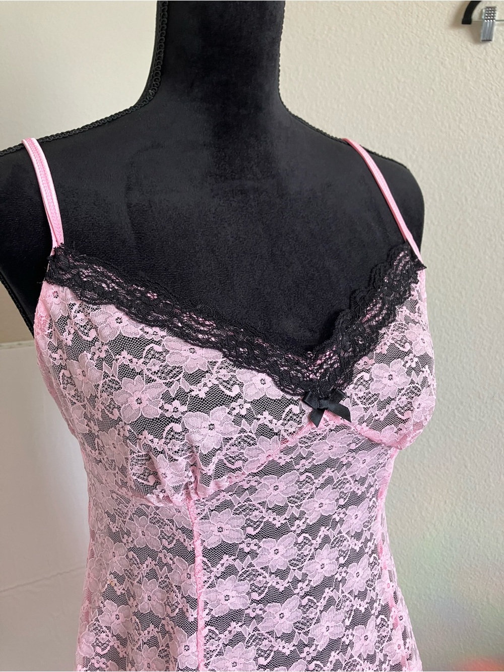 Lace Chemise Slip with Black Trim - Pink - Picture 3 of 4